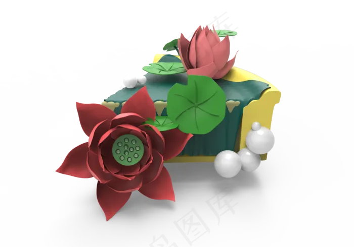 C4D荷花荷叶蛋糕模型(3000X2101(DPI:72))psd模版下载