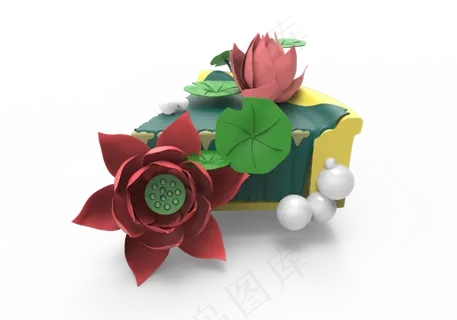 C4D荷花荷叶蛋糕模型