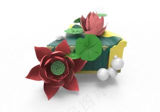 C4D荷花荷叶蛋糕模型