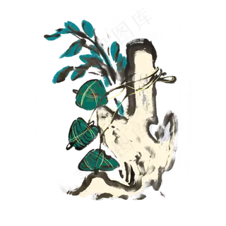 端午节吃粽子习俗水墨风手绘