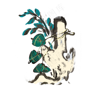 端午节吃粽子习俗水墨风手绘