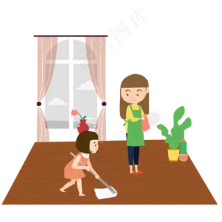 母亲节母女打扫房间元素