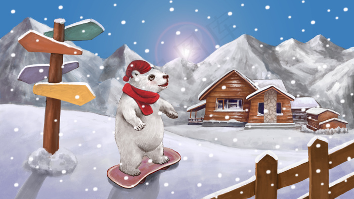 雪景  冬至  下雪 滑雪  北极熊