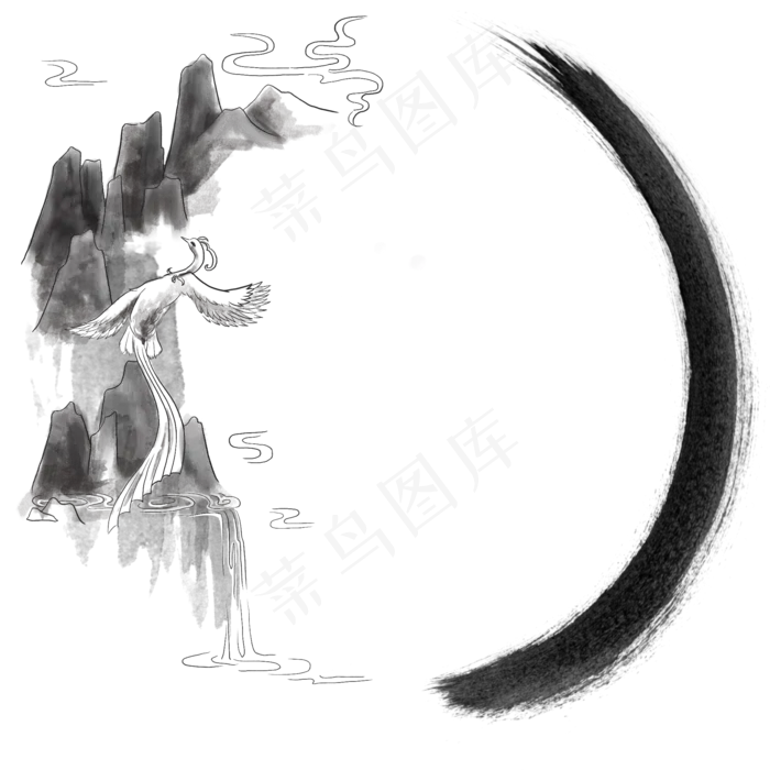 古风水墨中国风花纹边框山水(2000X2000(DPI:300))psd模版下载
