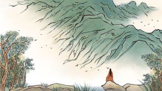 水墨登高山水风景图