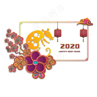 鼠年新年剪纸边框,免抠元素