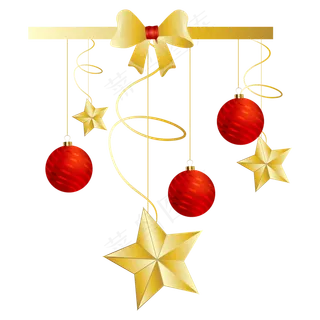 圣诞节金色彩带挂饰装饰,免抠元素