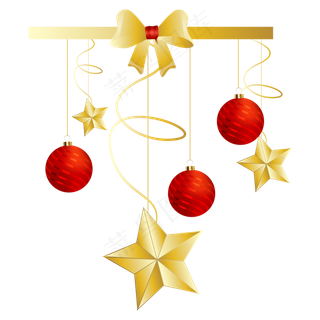圣诞节金色彩带挂饰装饰,免抠元素