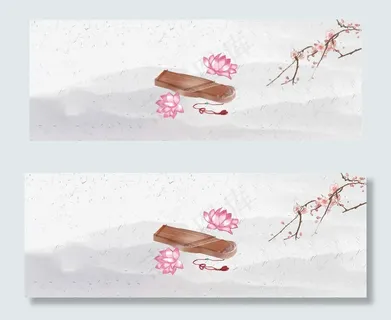 古筝与桃花黑白中国风banner 古筝与桃花黑白中国风banner