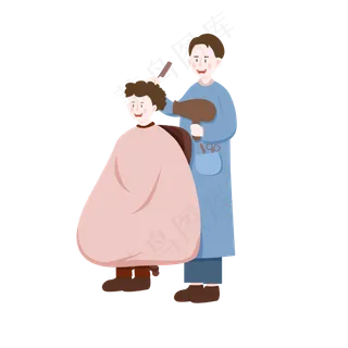 二月二龙抬头理发人物剪刀吹风机,免抠元素