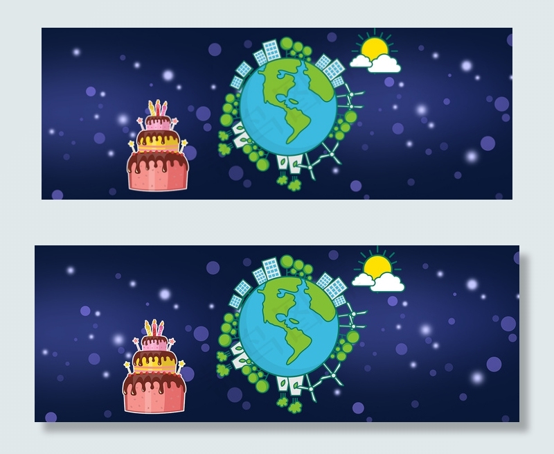 世界地球日卡通地球拟人生日海报背景素材