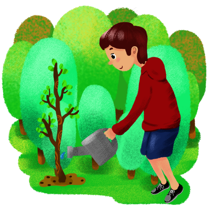 植树节浇树的男孩