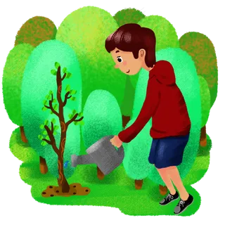 植树节浇树的男孩 植树节浇树的男孩