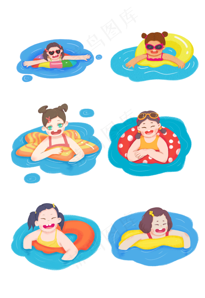 大暑小暑清凉消暑卡通女孩游泳