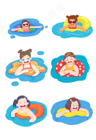 大暑小暑清凉消暑卡通女孩游泳