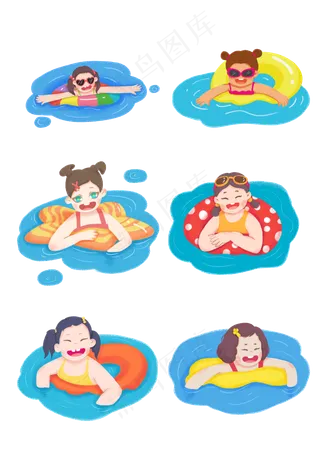 大暑小暑清凉消暑卡通女孩游泳