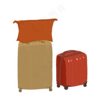 红色行李箱免抠手绘