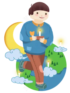 世界地球日手拿蜡烛男孩