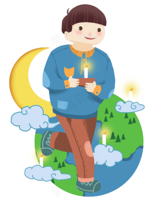 世界地球日手拿蜡烛男孩