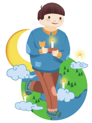 世界地球日手拿蜡烛男孩