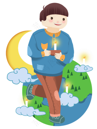 世界地球日手拿蜡烛男孩