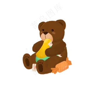 儿童节女孩和布偶熊素材