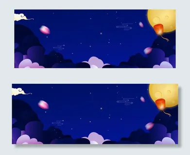 卡通蓝色梦幻中秋节banner