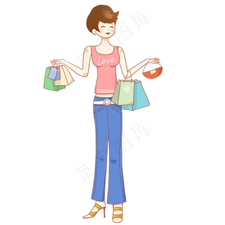 双十一狂欢购物节卡通女孩PNG