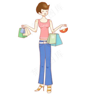 双十一狂欢购物节卡通女孩PNG