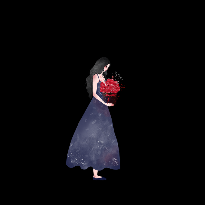 情人节紫色系长裙手拿红玫瑰鲜花(2700X2700(DPI:300))psd模版下载