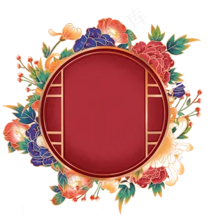 外扩式圆形国潮花鸟边框,免抠元素