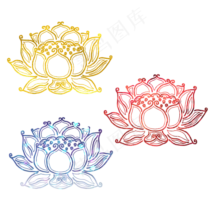 金粉渐变红复古佛教荷花纹样(3000X3000(DPI:300))psd模版下载