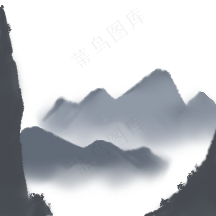 古风水墨黑白高山远山山水画