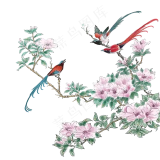 水墨工笔花鸟,免抠元素