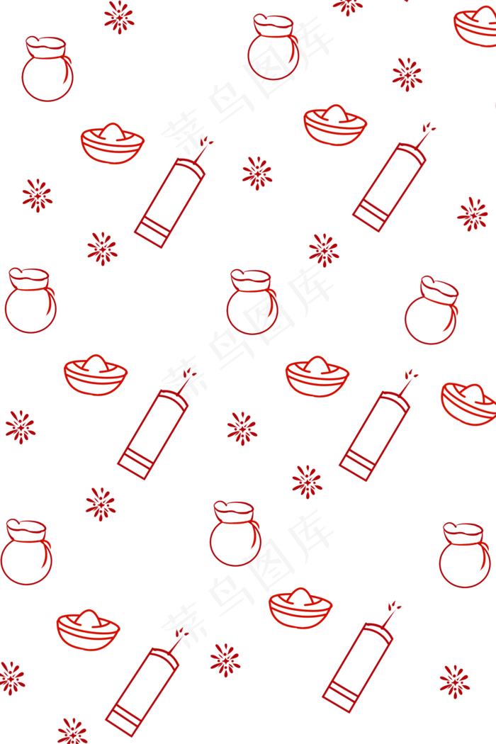 手绘新年底纹插画,免抠元素