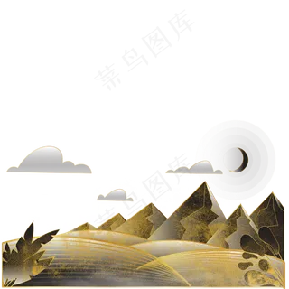 中国风描金山水