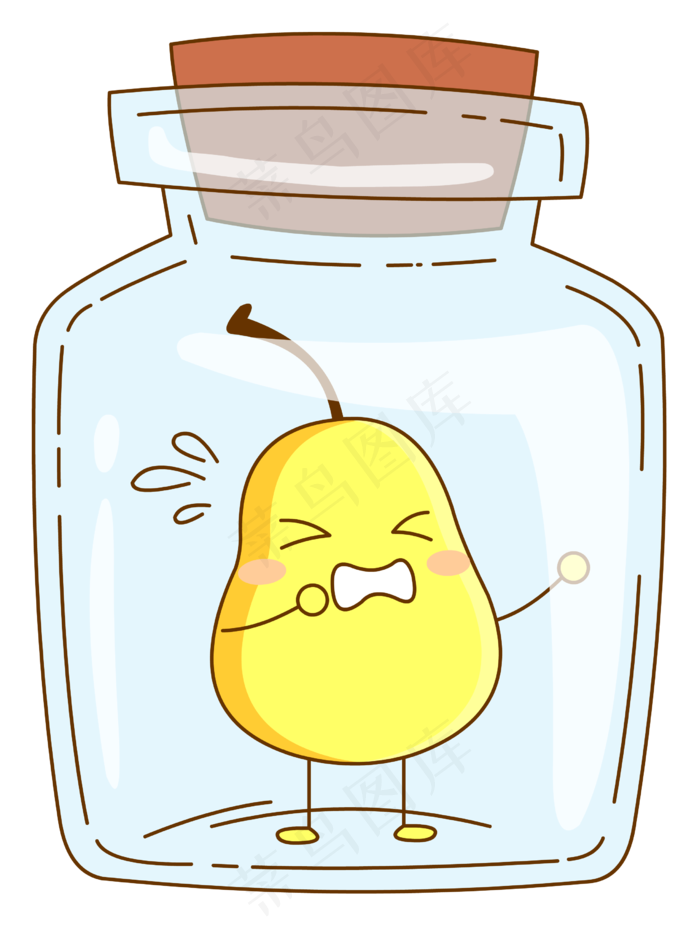 玻璃瓶子和卡通可爱拟人化梨子免