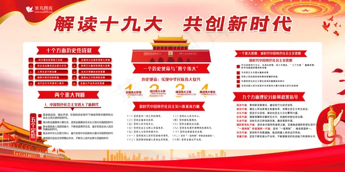 十九大新时代新思想新目标新征程党建展板(4724*2362px)psd模版下载