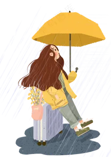 谷雨打伞的小女孩