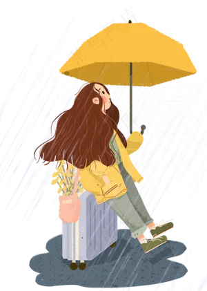 谷雨打伞的小女孩