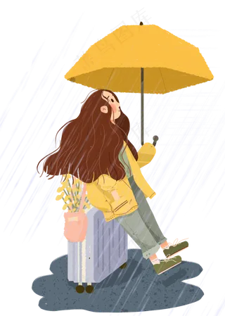 谷雨打伞的小女孩