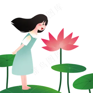 立夏看荷花的小女孩