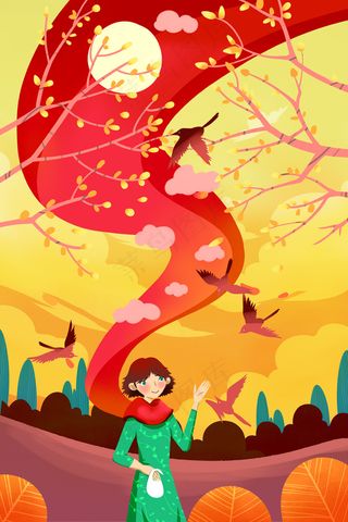 黄色系卡通手绘风立秋配图