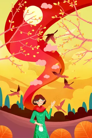 黄色系卡通手绘风立秋配图