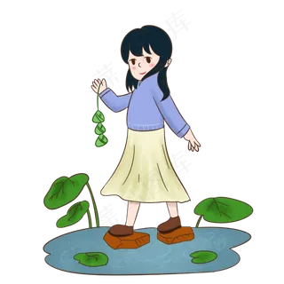 端午节拿着粽子的女孩手绘