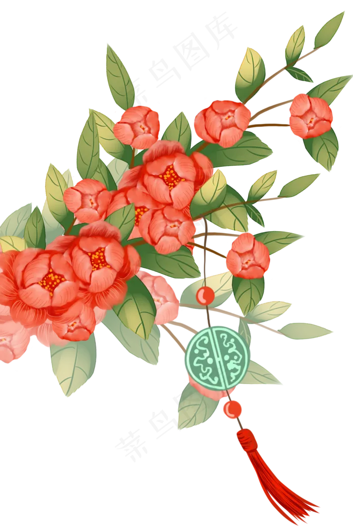古风红色花枝(1024X1536(DPI:299))psd模版下载