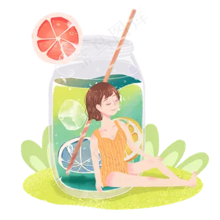 大暑水果冰饮料女孩png素材