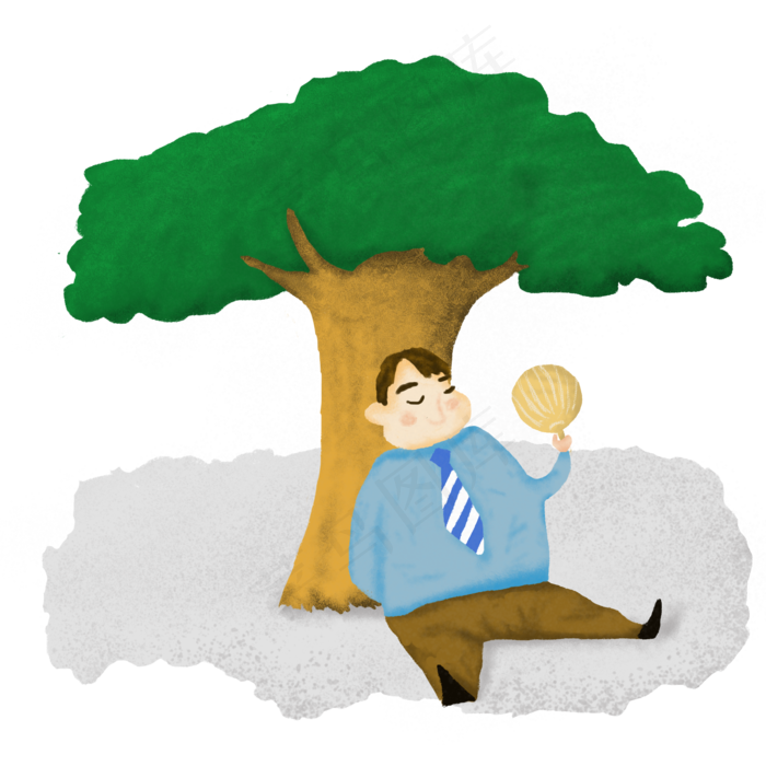 夏至手绘树下乘凉的男人PNG素材