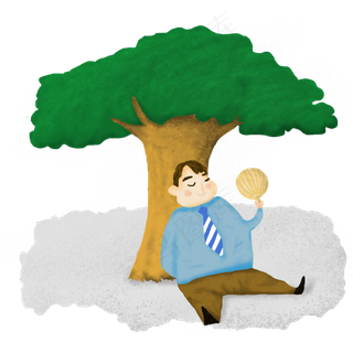 夏至手绘树下乘凉的男人PNG素材