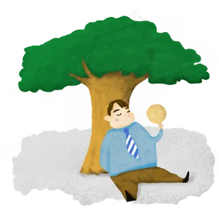 夏至手绘树下乘凉的男人PNG素材